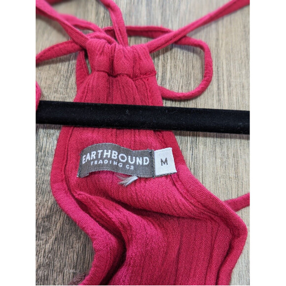 Earthbound Trading Dress Womens Medium Maroon Sleeveless Crochet Strappy Halter - Picture 4 of 10